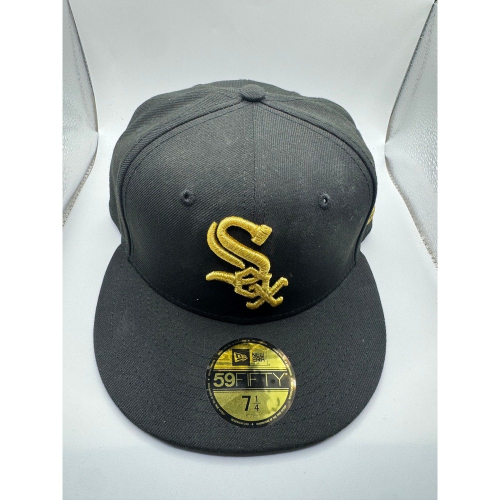 New Era 59FIFTY Chicago White Sox‎ Fitted Hat Black Gold Metallic 7 1/4 MLB Cap